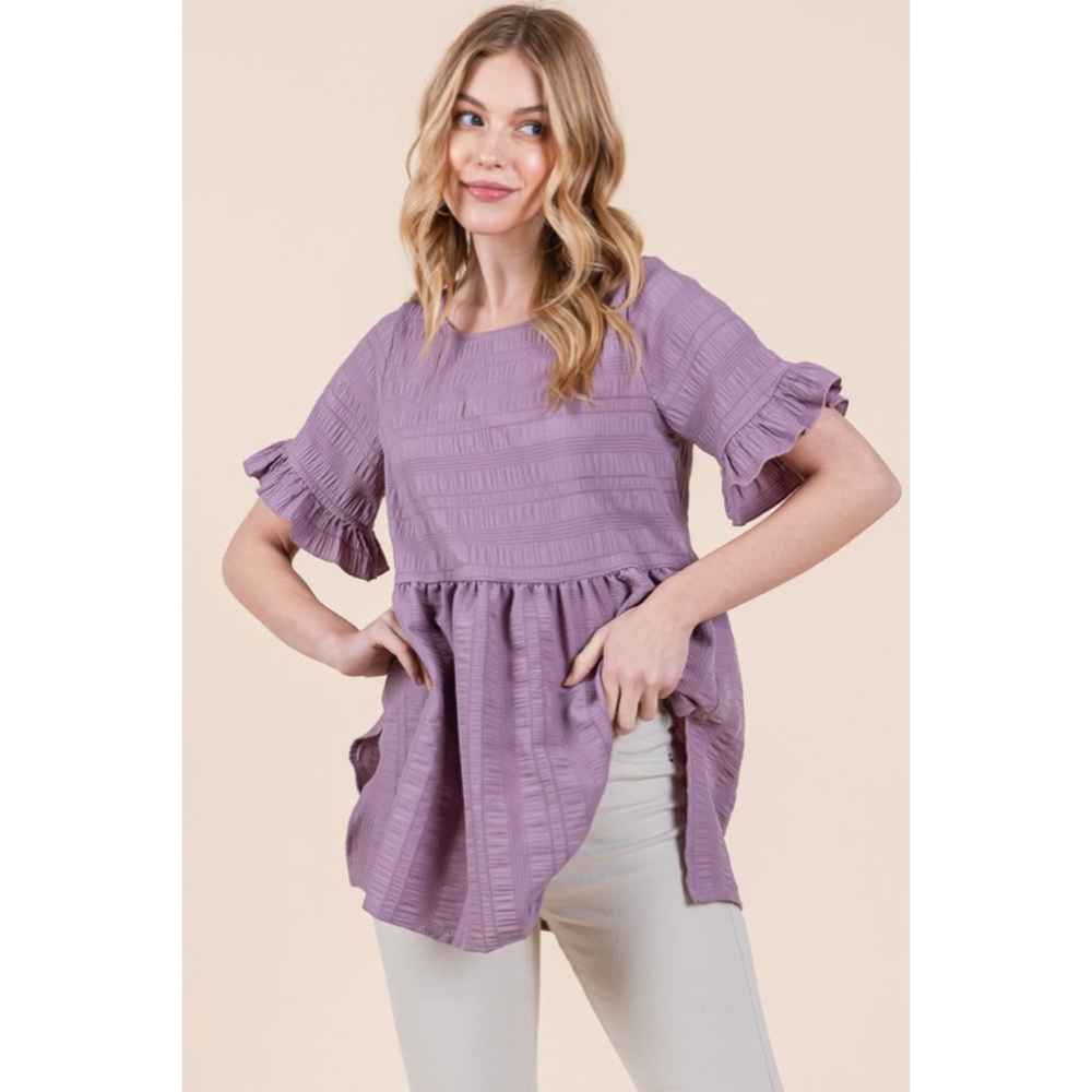 LAST 1! Pale Purple Textured Ruffle Tiered Side Slit Top! - Picture 3 of 8